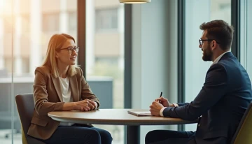 Manager and employee having a casual conversation in an office conference room