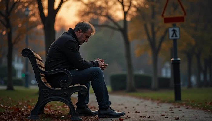 A man sitting alone on a park bench