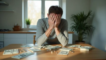 A man overwhelmed by financial stress at home