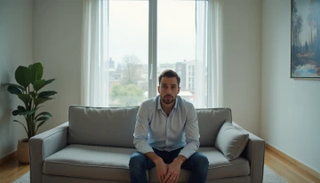 A man sitting alone in a modern living room